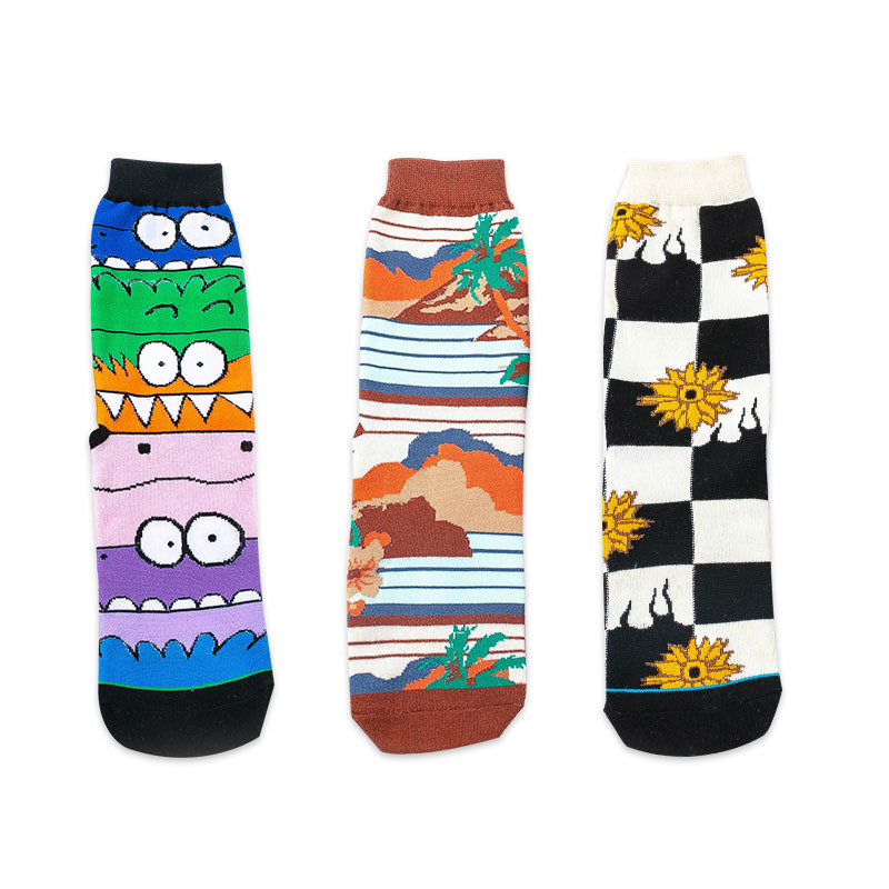 Socks Female Tube Socks Black and White Cartoon
