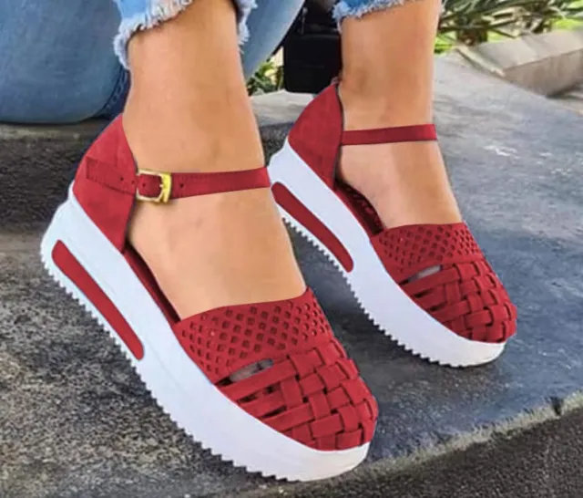 Spring And Summer New Large Size Platform Hollow Platform Sandals With Buckle Red - Shop at LoveMi