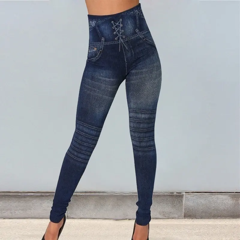 Seamless Imitation of Jean Leggings for Women