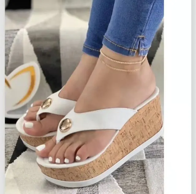 New Women's Slippers Women's Wedge Heel Flat Flip Flop Sandals White - Shop at LoveMi