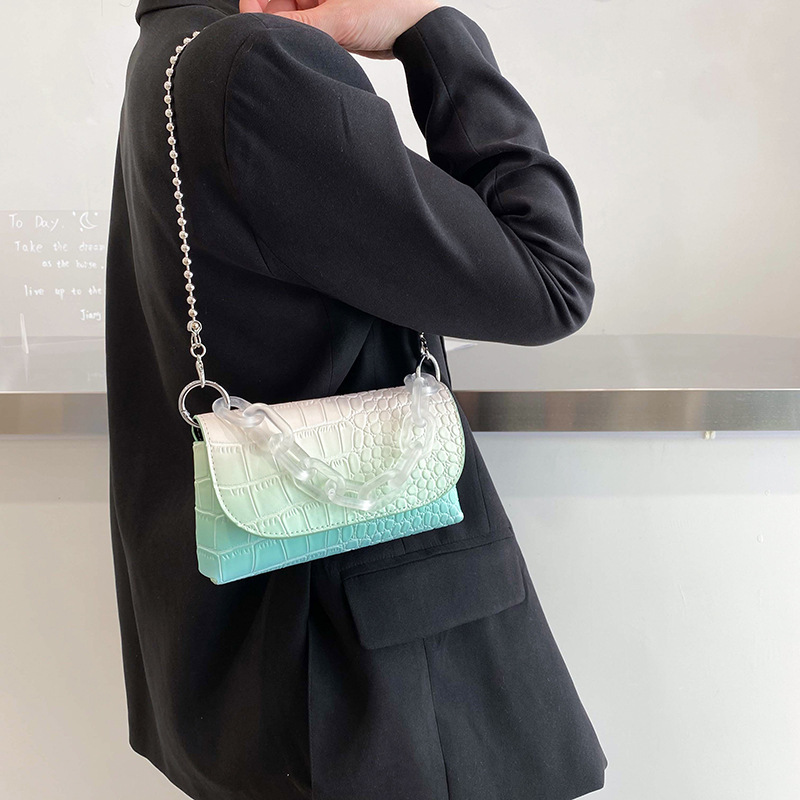 Crocodile Pattern One Shoulder Chain Small Square Bag Green - Shop at LoveMi