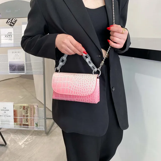 Crocodile Pattern One Shoulder Chain Small Square Bag Pink - Shop at LoveMi