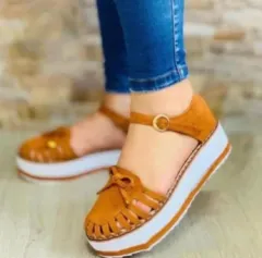 Ladies New Platform Hollow Trifle Shoe Buckle Sandals - Brown - View 1