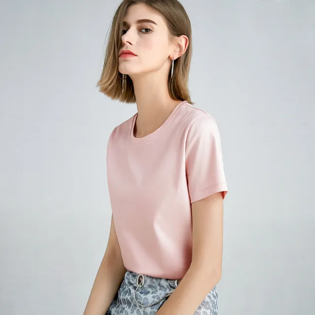Mercerized Cotton Slim Solid Color Simple t Shirt Flower Season Powder L - Shop at LoveMi