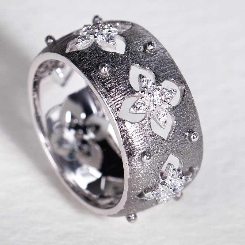 Silver Gold plated Ring Zircon Hollow Retro Elegant Female Ring