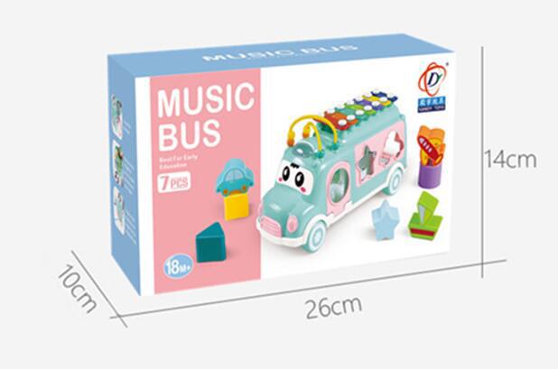Children's Toy Car Percussion Piano Bus Multi-Functional Building Blocks