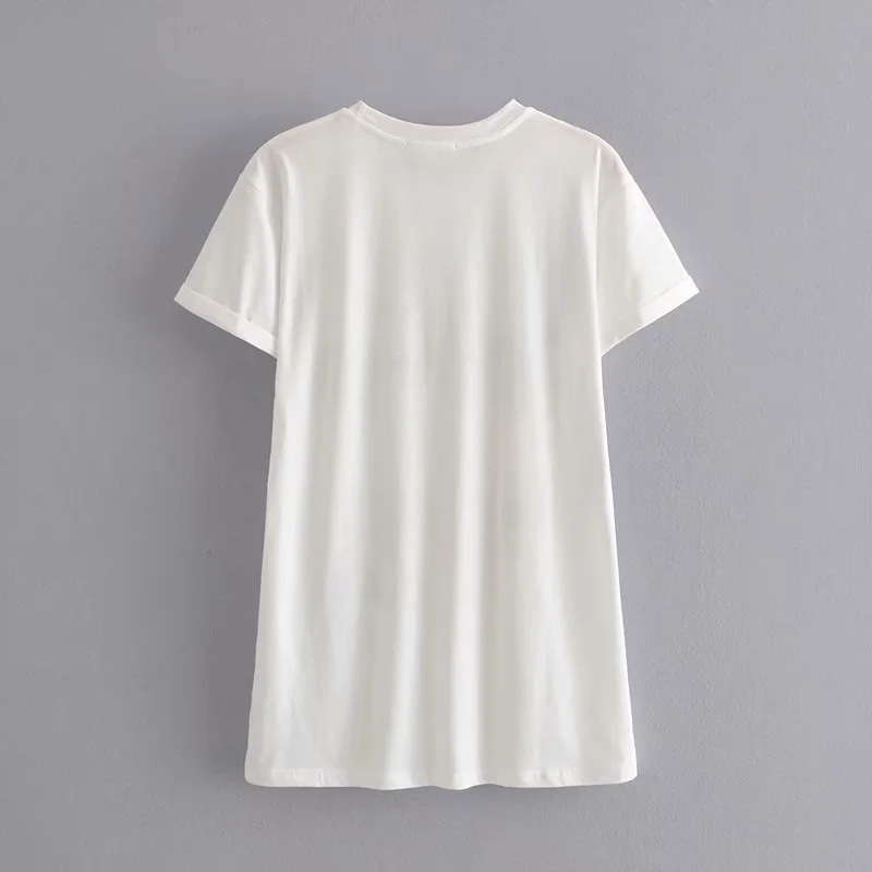 Loose Casual Round Neck Record Beauty Print T-shirt