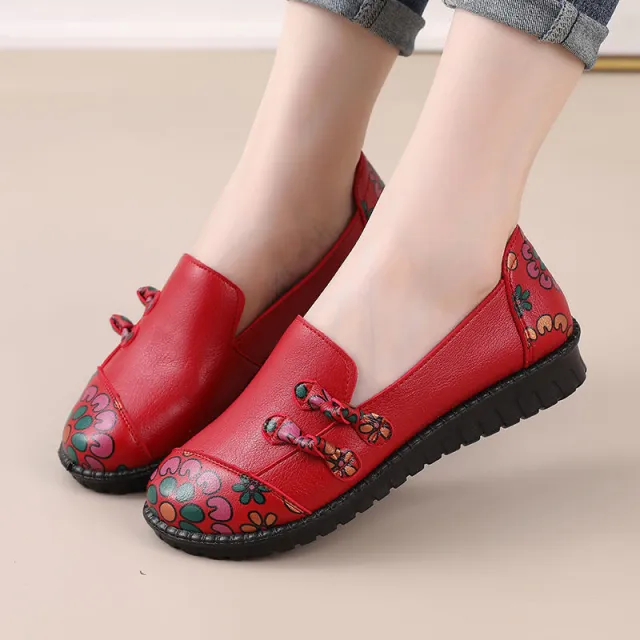 Ethnic Style Mother Shoes Autumn Women Soft Soled Lazy Shoes Comfortable Women's Shoes Middle Aged And Elderly Flat Shoes Red - Shop at LoveMi