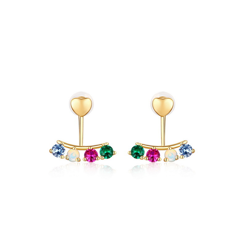 9K Gold Inlaid Red And Blue Color Treasure Earrings Girl Earrings