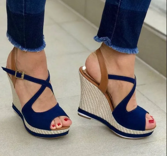 Toothy Waterproof Platform Wedge Sandals Women's Shoes Blue - Shop at LoveMi