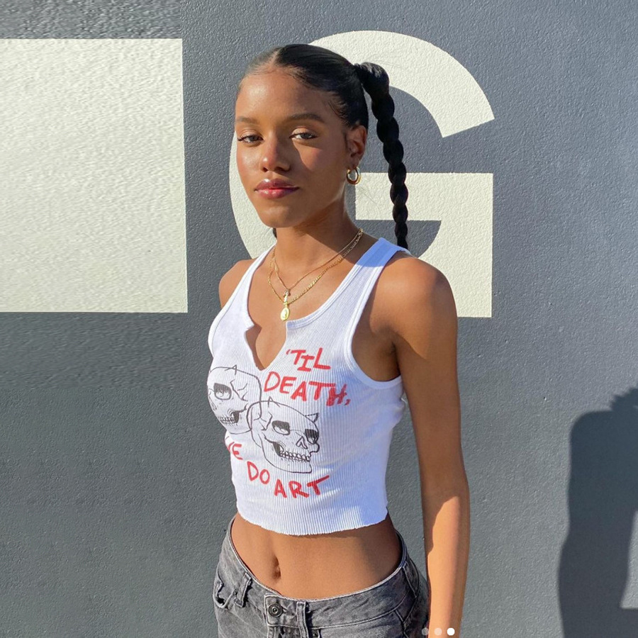 Sling U-Neck Print Slimming Navel Street Trend All-Match Bottoming Vest Women