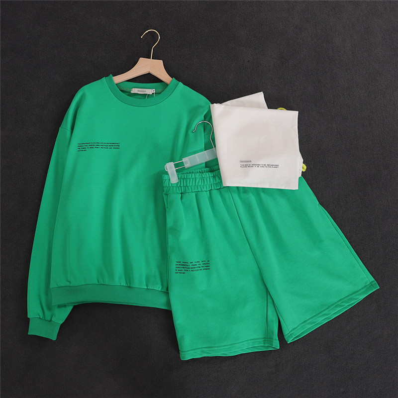 Classic Basic Pullover Sweatshirt Sports Shorts Set