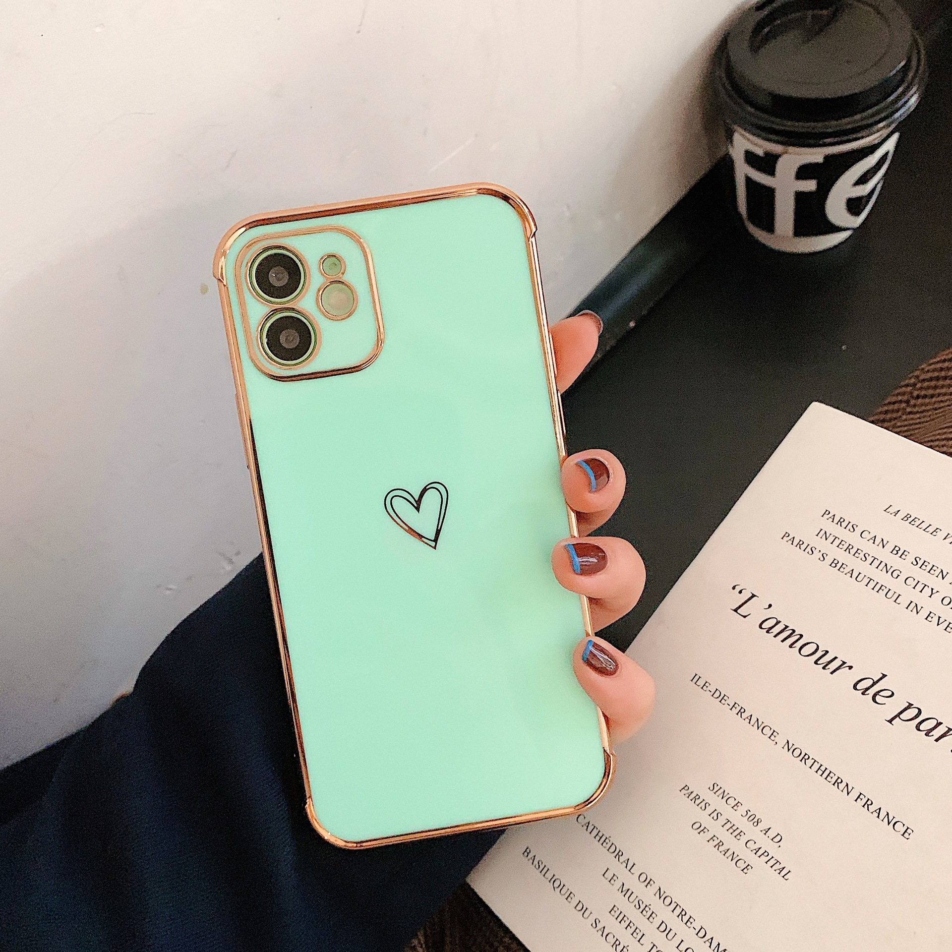 Electroplating Straight Edge Candy Color Solid Color Eye Protection  Phone Case – Mint Green, iPhone 12 Pro Max