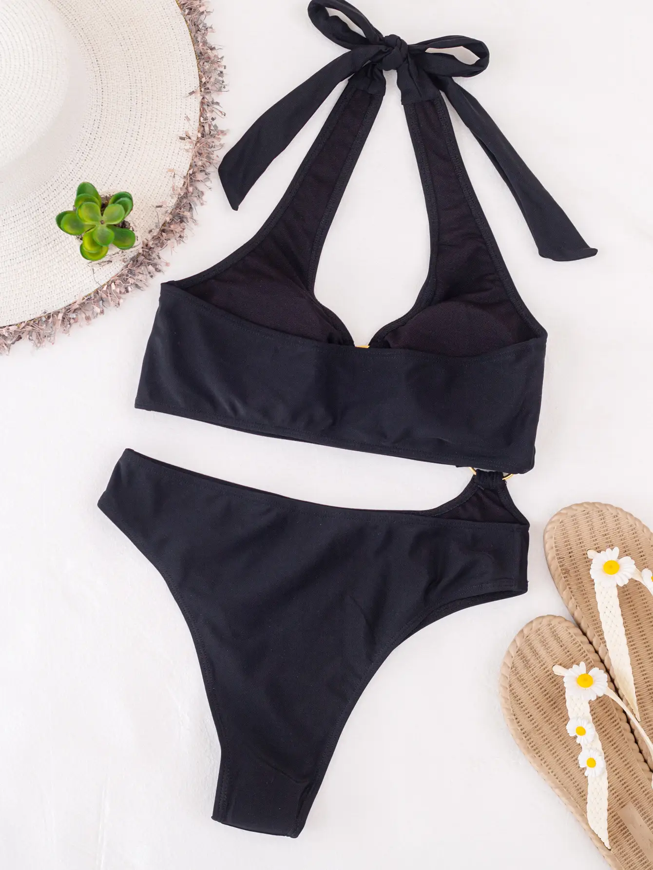 Women's Solid Color Bandage Split Swimsuit Sexy Bikini