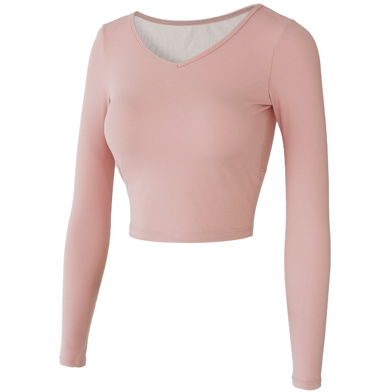 Yoga Wear Long Sleeve Beauty Back Mesh Breathable Simple Pure Color With Chest Pad