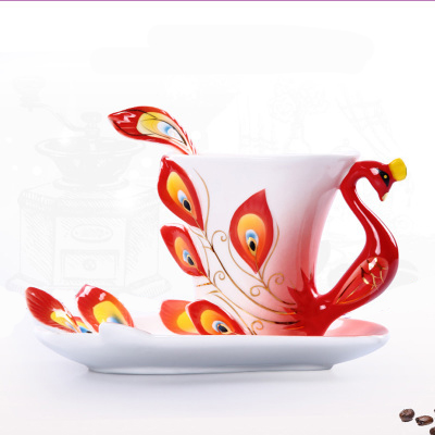 Lang porcelain peacock coffee cup and saucer set (blue)
