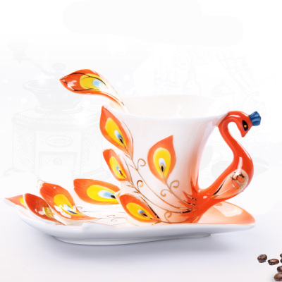 Lang porcelain peacock coffee cup and saucer set (blue)