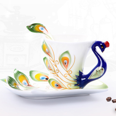 Lang porcelain peacock coffee cup and saucer set (blue)