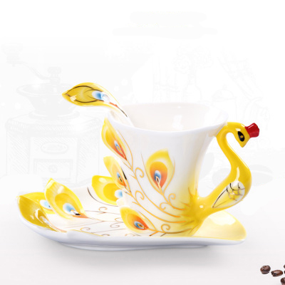 Lang porcelain peacock coffee cup and saucer set (blue)