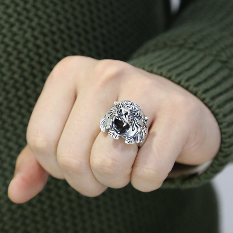 Thai Silver Index Finger Ring Exaggerated White Tiger Ring