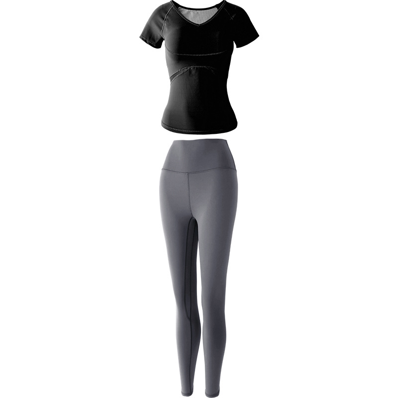 Yoga Suit Women's Temperament Gym Running Sports Tight Mesh Short-sleeved Hip-lifting Trousers