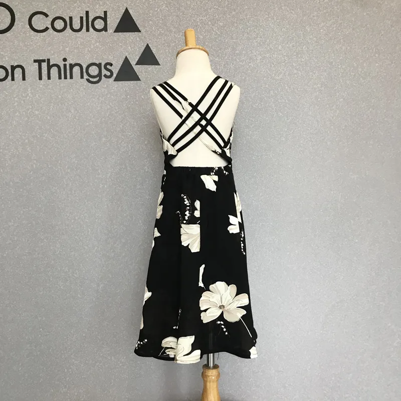 Mid length Print Halter Sexy Suspender Dress Beach Skirt Vacation - Child-100