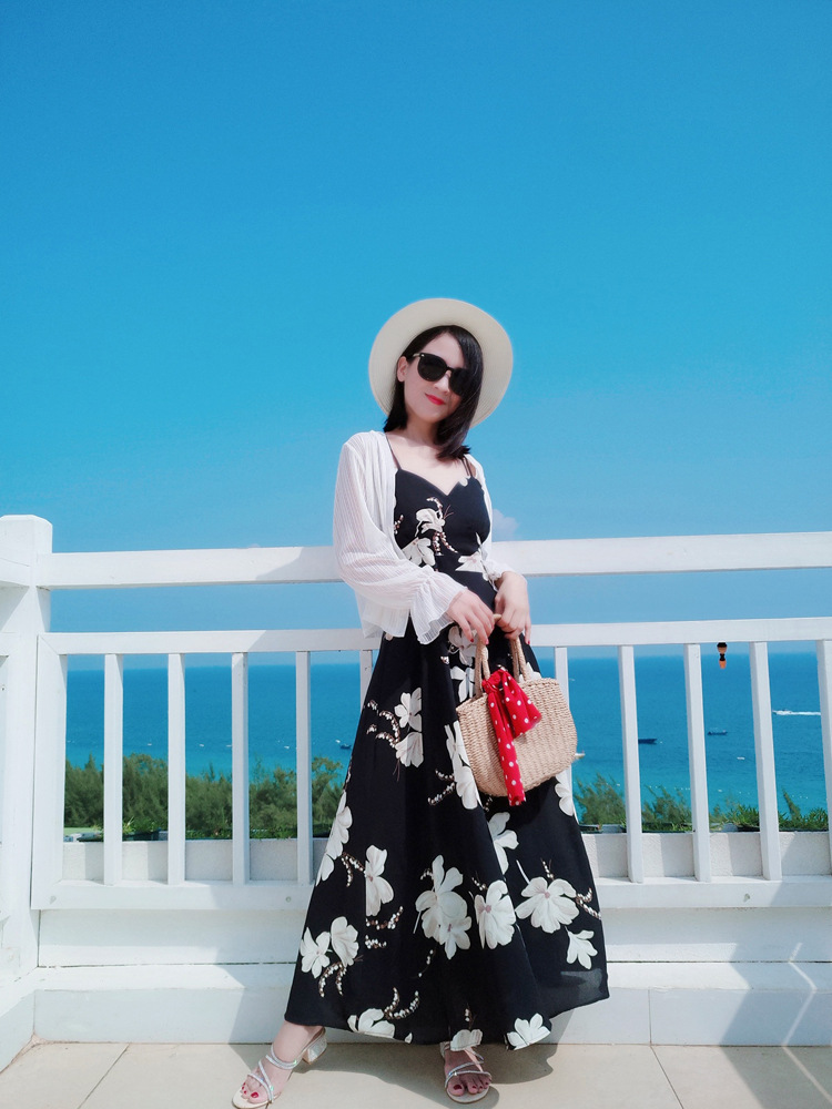 Mid length Print Halter Sexy Suspender Dress Beach Skirt Vacation Grown Ups M - Shop at LoveMi