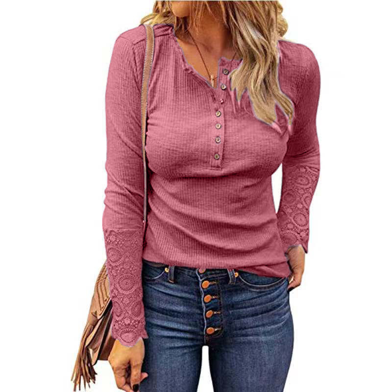Stitching Lace Sleeves Loose Solid Color Long Sleeves