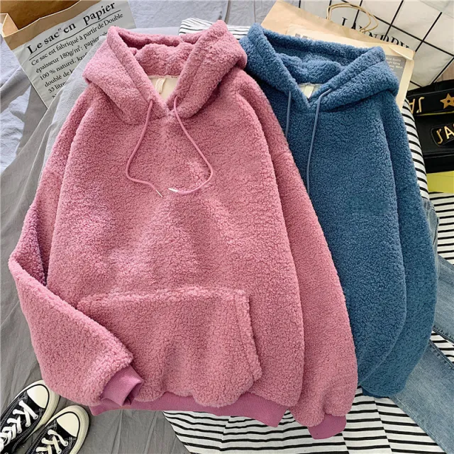 Women's Ins Super Fire Lamb Wool Hooded Sweater Purple - Shop at LoveMi