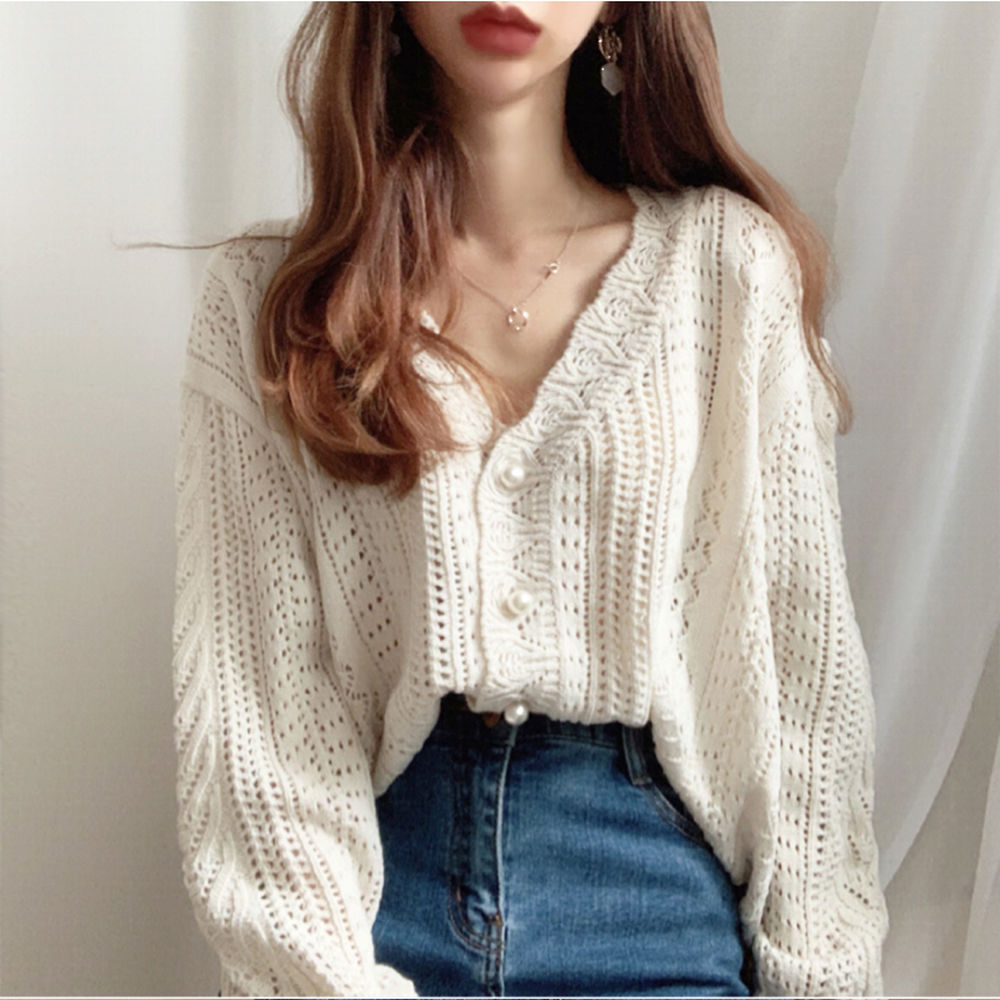 Title 3, Sweater jacket womens V-neck sweet hollow top ...