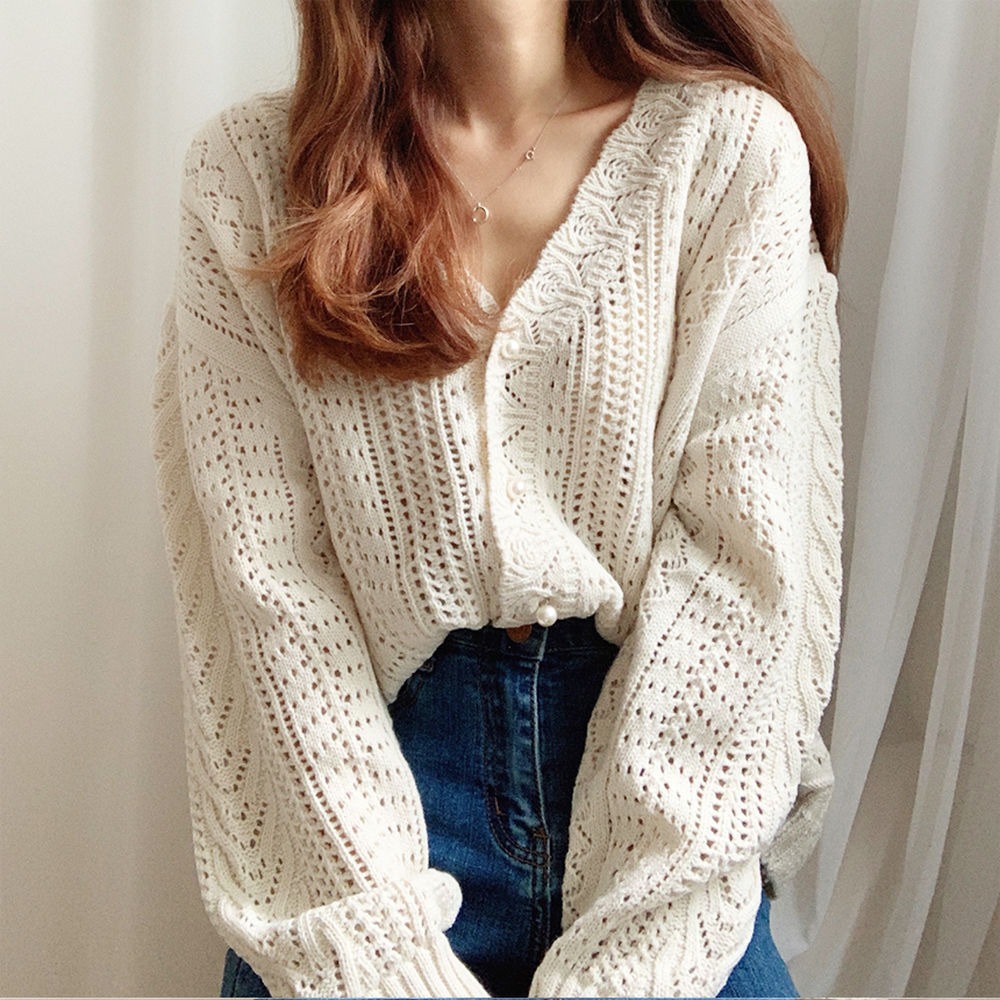 Title 2, Sweater jacket womens V-neck sweet hollow top ...