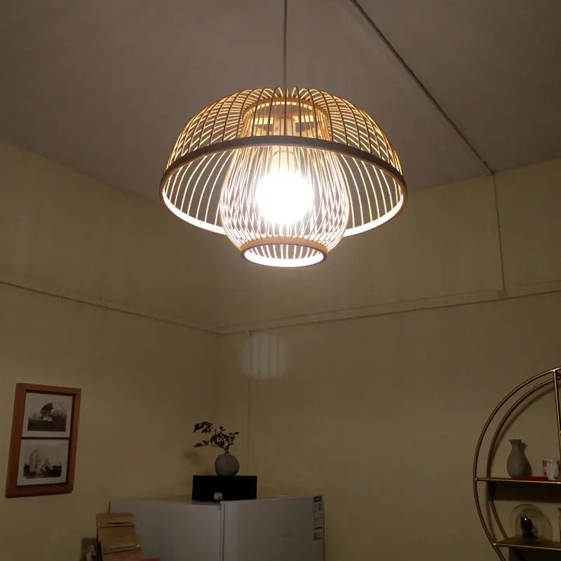 Chinese Style Bamboo Chandelier Creative Round Lobby