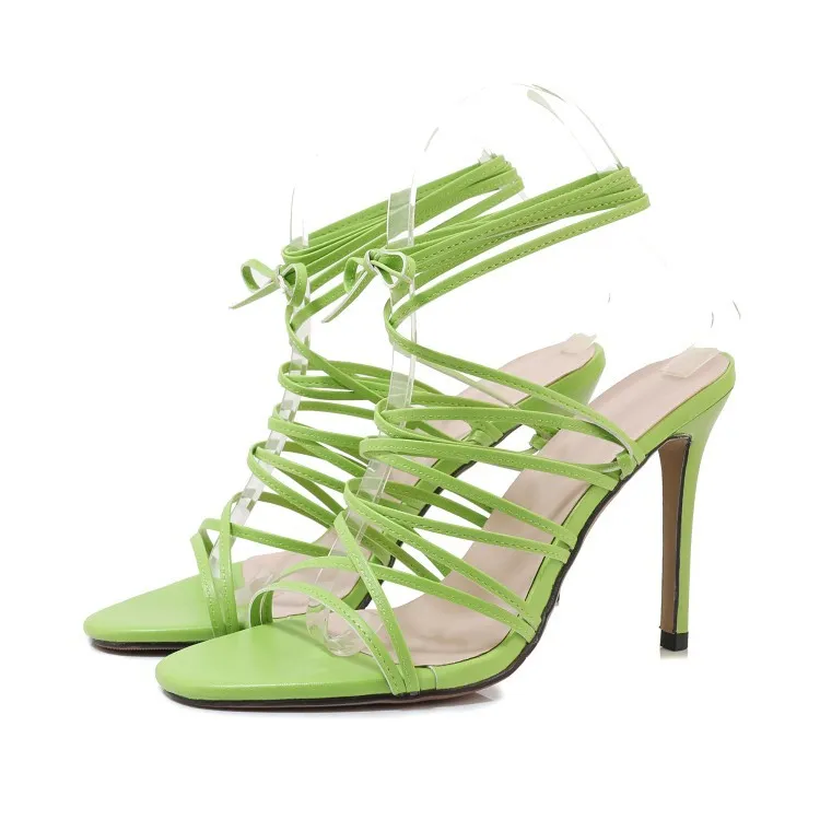 Spring And Summer New Fashion Versatile Banquet Ankle Strap Thin High Heeled Sandals - Green