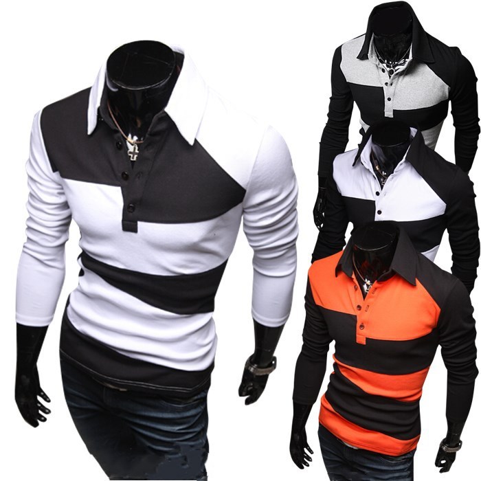 Contrasting Color Versatile Long-sleeved POLO Shirt Trendy Casual T-shirt
