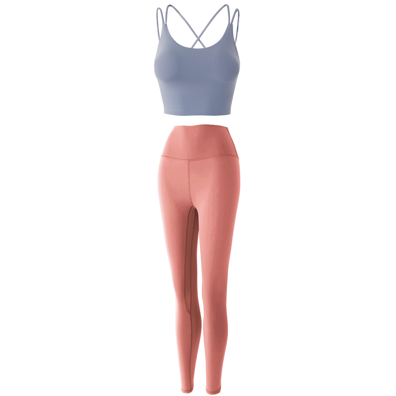 Yoga Clothes Two-piece Female Running Fitness Spaghetti Straps Gathered Bra High Waist Trousers Suit