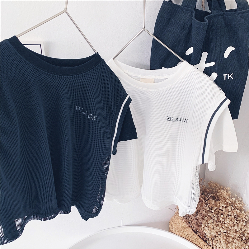 تيشيرتات أولاد بأكمام قصيرة، تصميم فضفاض، بطبعات حروف أطفال، ألوان متناسقة، موضة الأكمام القصيرة