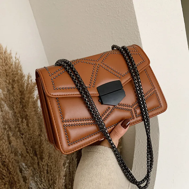 Black Bag Female Bag All-Match Chain Single Shoulder Messenger Small Square Bag - Black