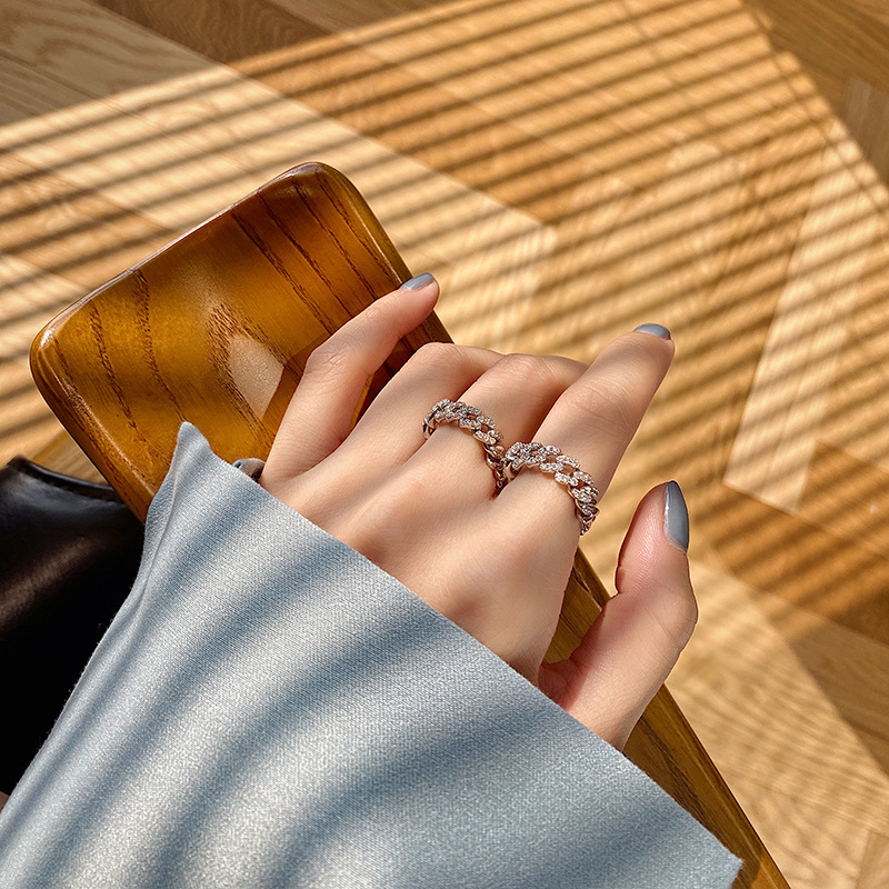 Simple Temperament All-Match Flash Diamond Chain Ring Fashion Personality Trendy Ring Index Finger Ring Female