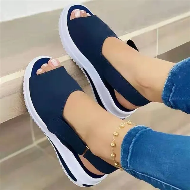 Fish Mouth Sandal Female One Word Buckle Thick Base Wedge Heel Cool Blue - Shop at LoveMi
