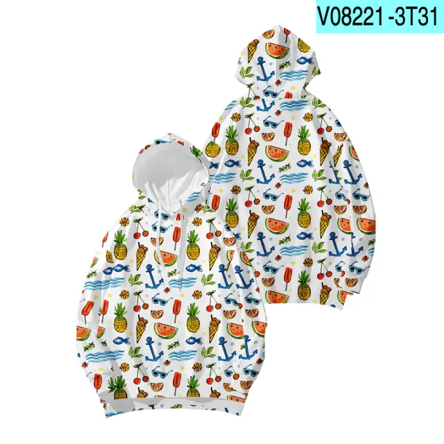 Fruit Digital Print Hooded Sweatshirt Floral Long Sleeve Floral - Shop at LoveMi