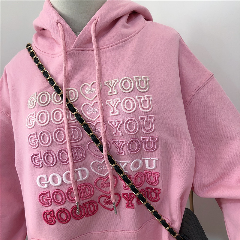 Korean Version Of The Spring New Heavy Industry Letter Embroidery Loose And Thin Trend Large Size Hooded Sweater Jacket Women
