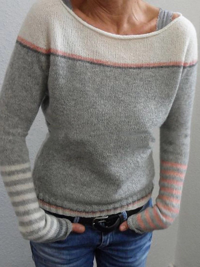 Title 4, Contrasting Color Sweater Casual Loose Solid Co...