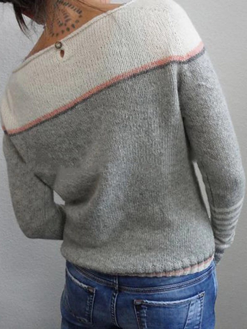 Title 3, Contrasting Color Sweater Casual Loose Solid Co...