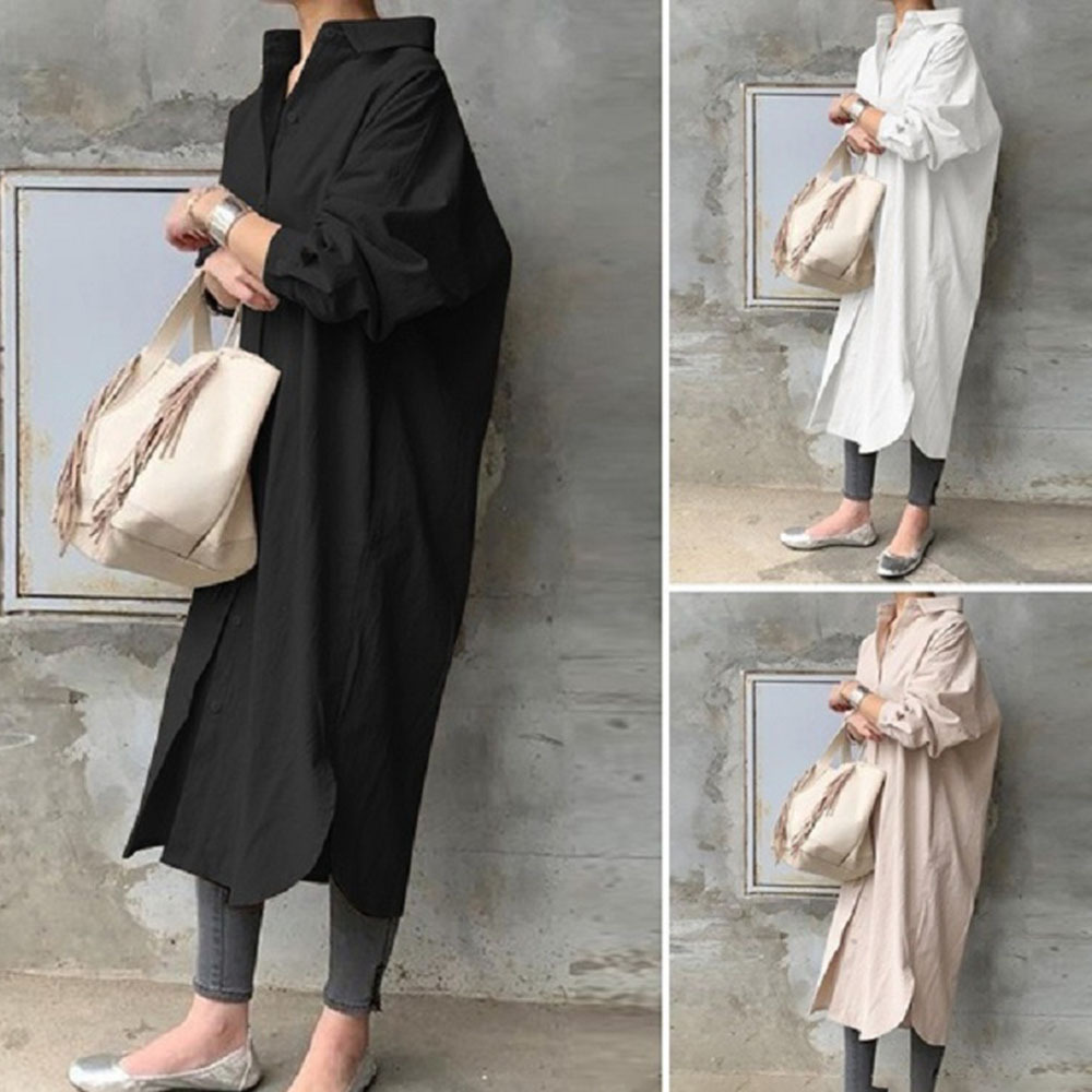 Pure Color Shirt Dress Casual Lapel Dress