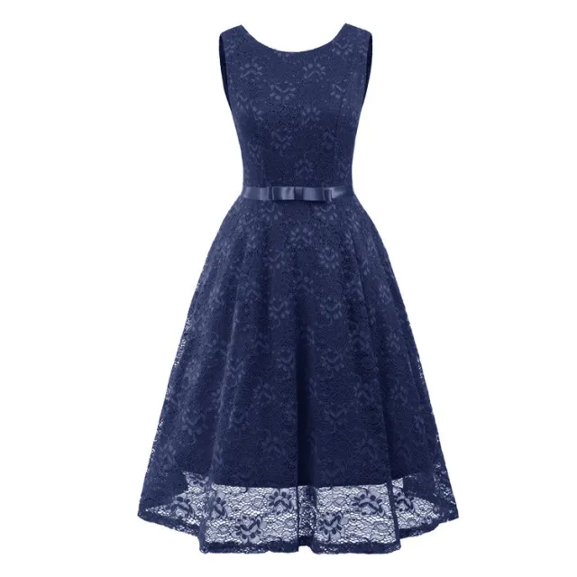 Round Neck Sleeveless Sexy Lace Large Length Dress Bridesmaid Dress Blue - Shop at LoveMi