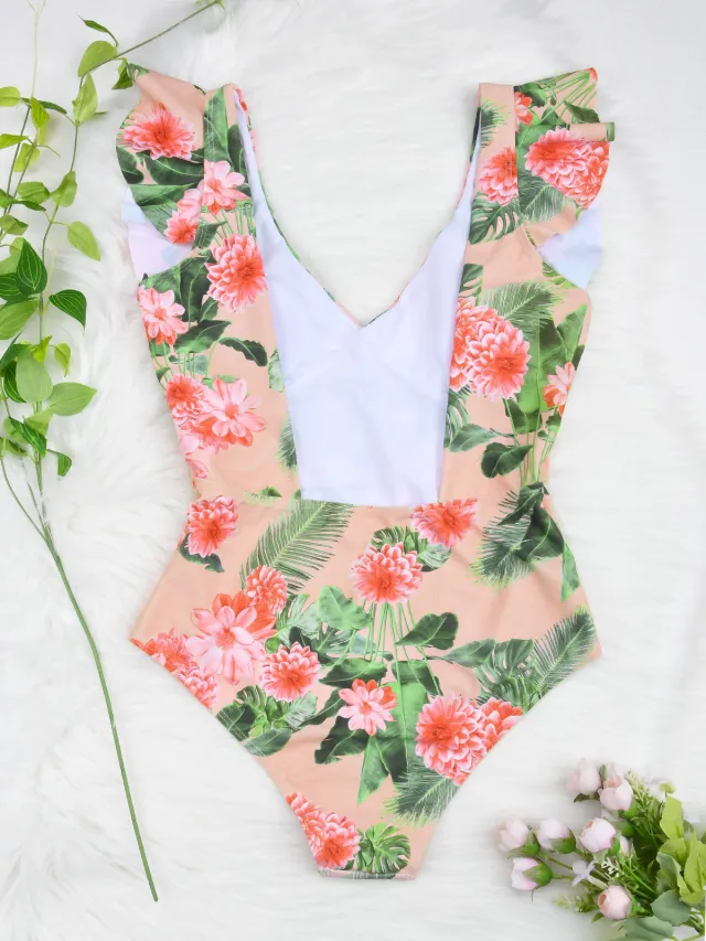 New Deep V One Piece Swimsuit Women European And American Sexy Bikini Fold Ladies Swimsuit Swimsuit Women Pink - Shop at LoveMi