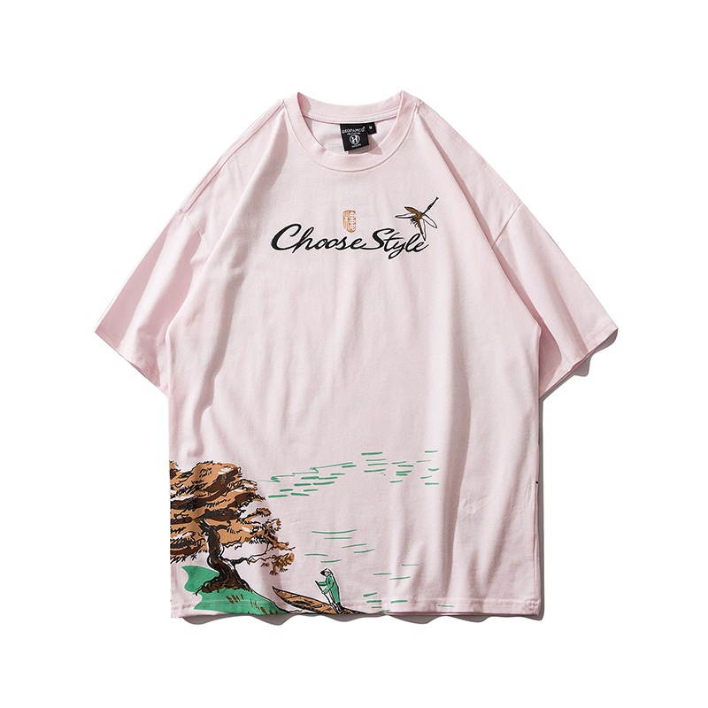 Chinese Wind Elements Landscape Painting Leisure Cotton Short Sleeves