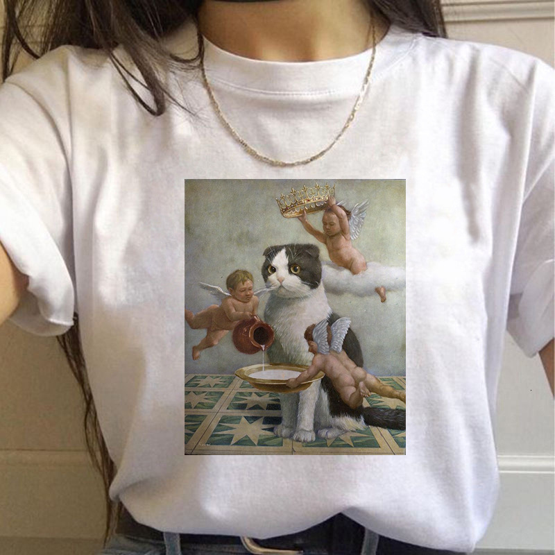 Creative Funny Oil Painting Printing Starry Sky Harajuku Style Trendy T-shirt Top