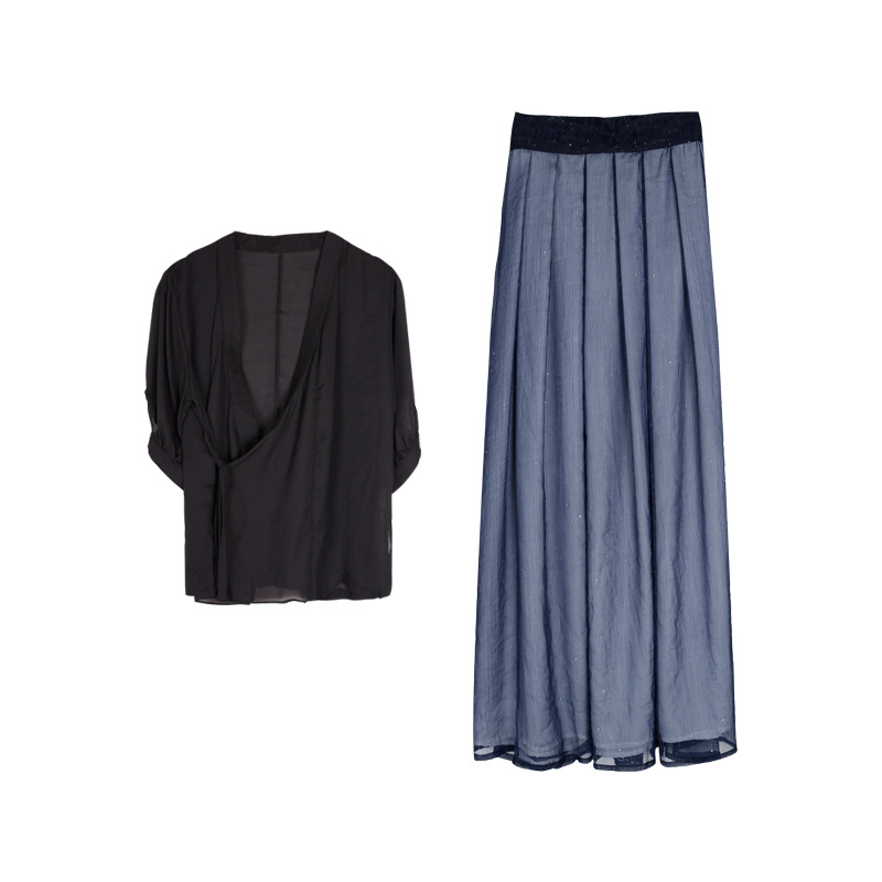 Antique Suit Women Summer New Retro Hanfu Photo Chiffon Skirt Top Two-Piece Suit