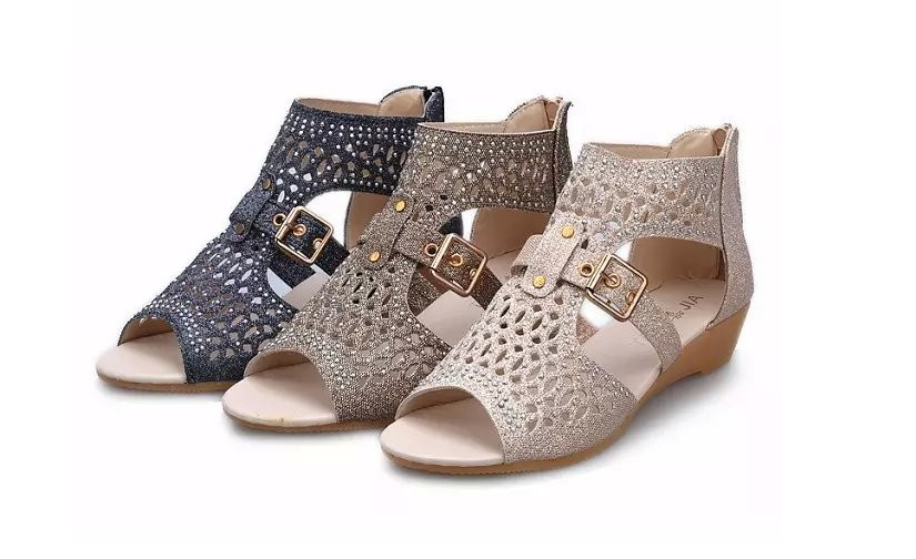 Breathable Wedge Sandals Ladies Fish Mouth Shoes Zipper Buckle